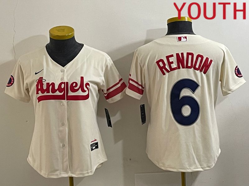 Youth Los Angeles Angels #6 Rendon Cream City Edition 2024 Nike MLB Jersey style 1